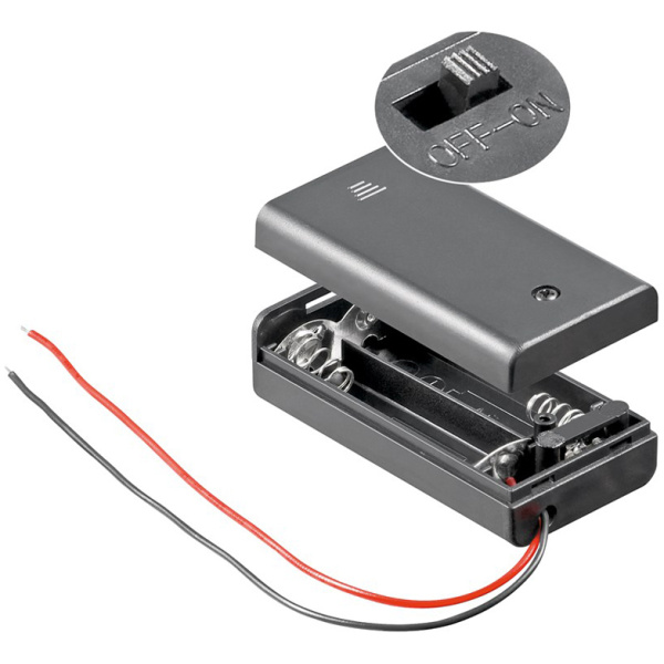 GOOBAY θήκη μπαταρίας με διακόπτη 12443, 2x AA LR6, αδιάβροχη, μαύρη