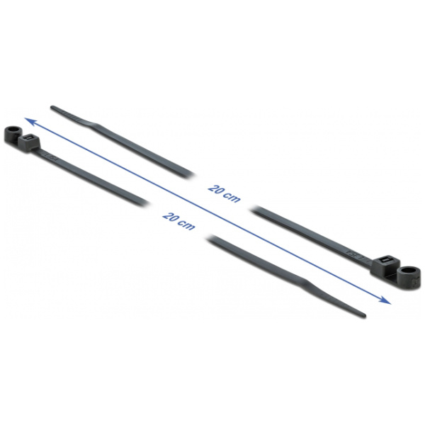 DELOCK Δεματικά καλωδίων 18950 με οπή στερέωσης, 200x4.8mm, μαύρα, 10τμχ