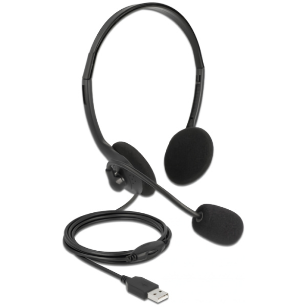 DELOCK headphones με μικρόφωνο 27178, stereo, USB, volume control, μαύρα