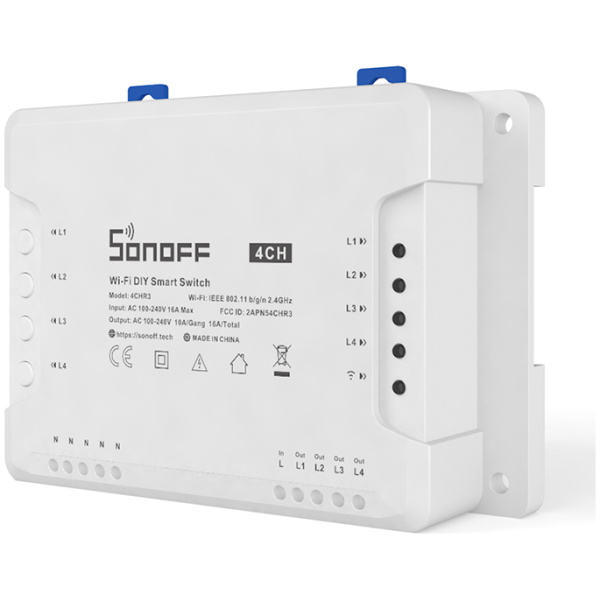 SONOFF Smart Διακόπτης WiFi 4CH R3, 4 θέσεων, 16A, λευκός