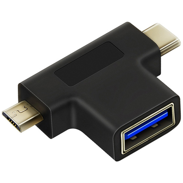 CABLETIME αντάπτορας USB σε USB-C & micro USB CT-3IN1-AB, 5Gbps, μαύρος