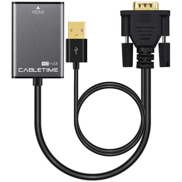 CABLETIME αντάπτορας HDMI σε VGA CT-VGAH με USB, 1080p, 0.15m, μαύρος