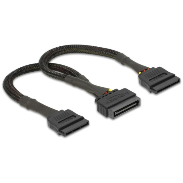 DELOCK καλώδιο SATA 15pin σε 2x SATA 15pin 60135, 0.25m, μαύρο
