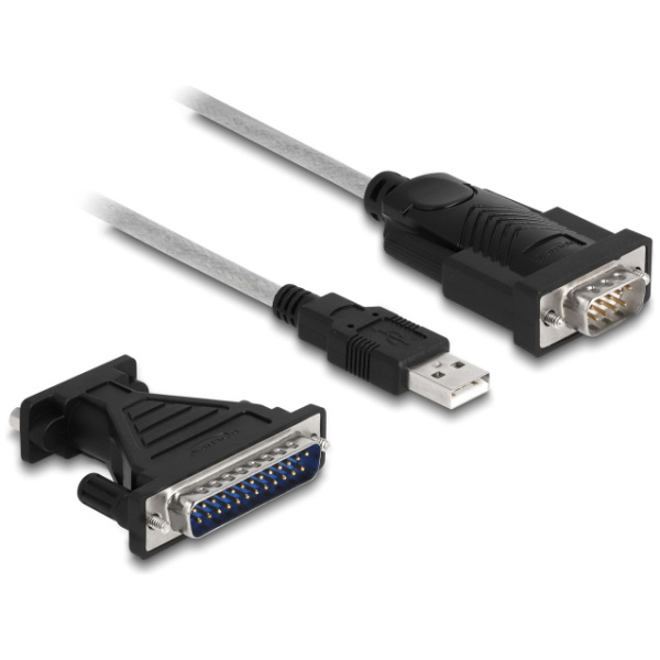 DELOCK καλώδιο USB σε RS-232 DB9 61314 με αντάπτορα DB25, 1.8m, μαύρο