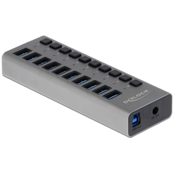 DELOCK USB hub 63670 με διακόπτες, 10x θυρών, 5Gbps, γκρι