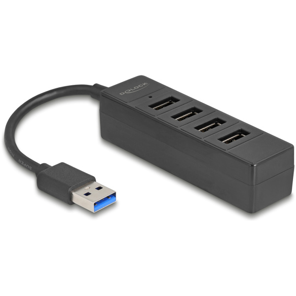 DELOCK USB hub 64350, 4x θυρών, USB 3.0, 5Gbps, USB σύνδεση, μαύρος