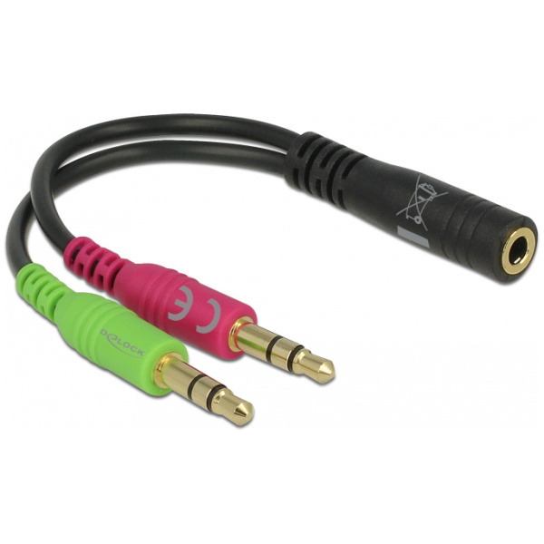 DELOCK καλώδιο 3.5mm σε 2x 3.5mm 65459, CTIA, 12cm, μαύρο