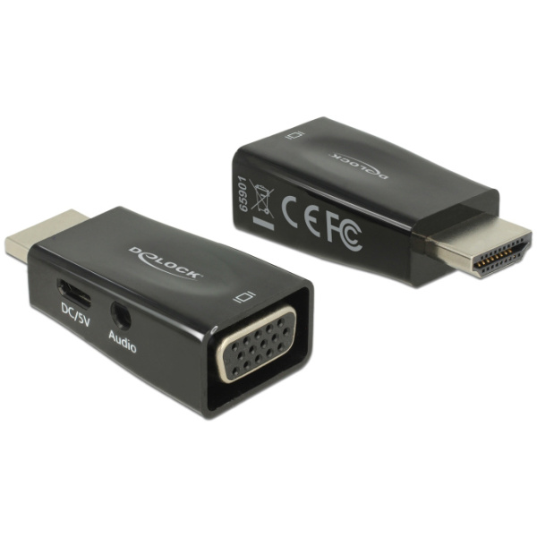 DELOCK αντάπτορας HDMI σε VGA 65901 με 3.5mm, 1080p/60Hz, μαύρος