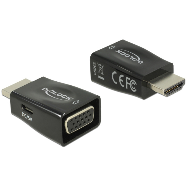 DELOCK αντάπτορας HDMI σε VGA 65902, 1920x1200p/60Hz, μαύρος