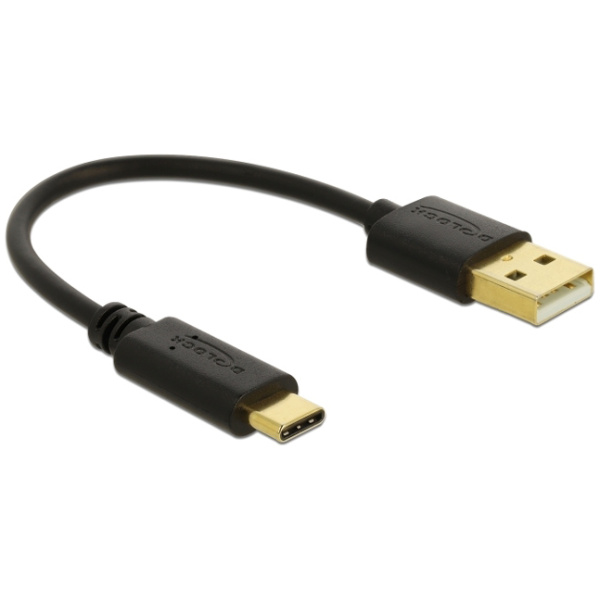 DELOCK καλώδιο USB σε USB-C 85354, 3A, 22AWG, 0.15m, μαύρο