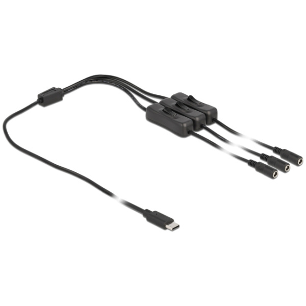 DELOCK καλώδιο USB Type-C σε 3x DC 5.5 x 2.1mm 86801, 1m, μαύρο