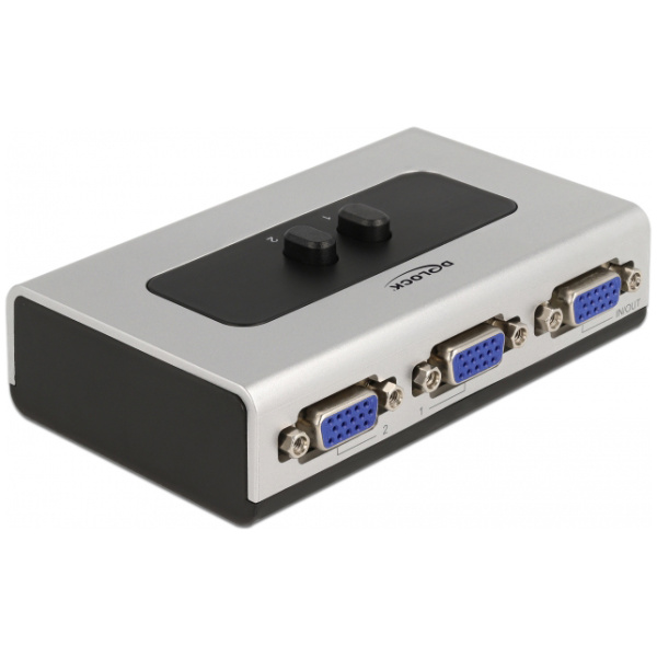 DELOCK VGA switch 87758, 2 σε 1, bidirectional, 1080p/60Hz, ασημί