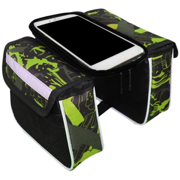 Tσαντάκι ποδηλάτου BIKE-0035, με θήκη κινητού, μαύρο-πράσινο