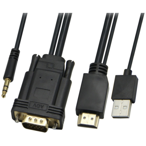 POWERTECH καλώδιο HDMI & USB σε VGA & 3.5mm CAB-H111, 1080p, 5m, μαύρο