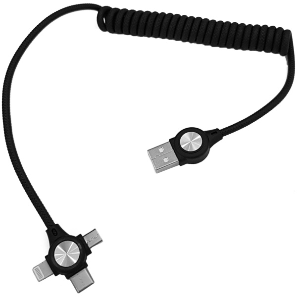 POWERTECH καλώδιο USB σε 3 in 1 CAB-U114, 12W, σπιράλ, έως 1m, μαύρο