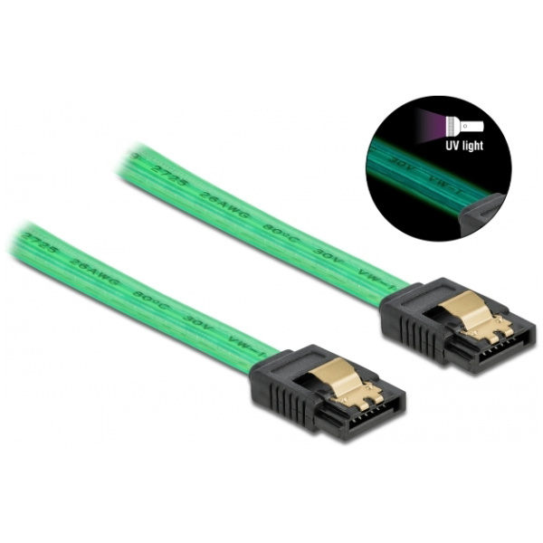 POWERTECH Καλώδιο SATA III 7pin CAB-W036, με UV επίστρωση, 0.7m, πράσινο