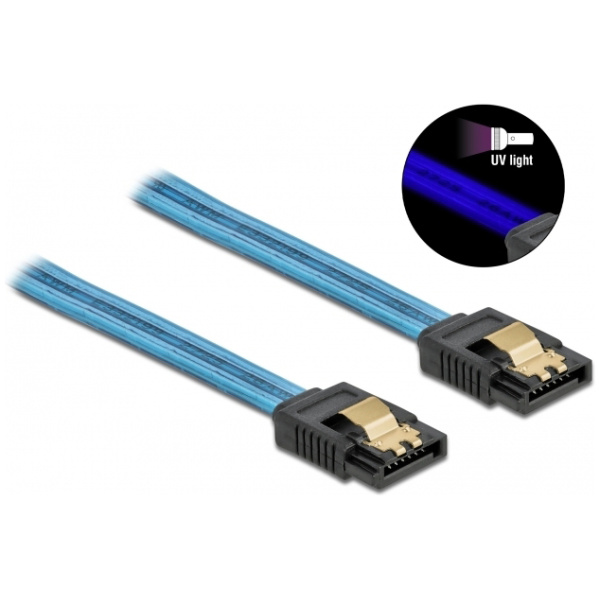 POWERTECH Καλώδιο SATA III 7pin CAB-W037, με UV επίστρωση, 0.7m, μπλε