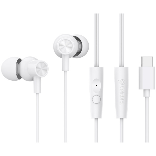 CELEBRAT earphones με μικρόφωνο G38, USB-C σύνδεση, 10mm, 1.2m, λευκά