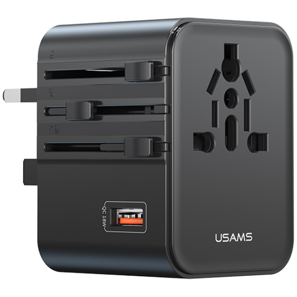 USAMS φορτιστής/αντάπτορας πρίζας CC309, USB & 2x USB-C, universal, 25W, μαύρος