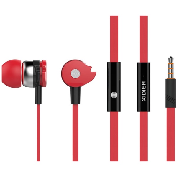 CELEBRAT earphones με μικρόφωνο D1, 3.5mm, Φ10mm, 1.2m flat, κόκκινα