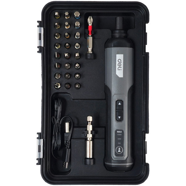 DELI σετ κατσαβίδι μπαταρίας με μύτες DC161, LED φακός, 2000mAh