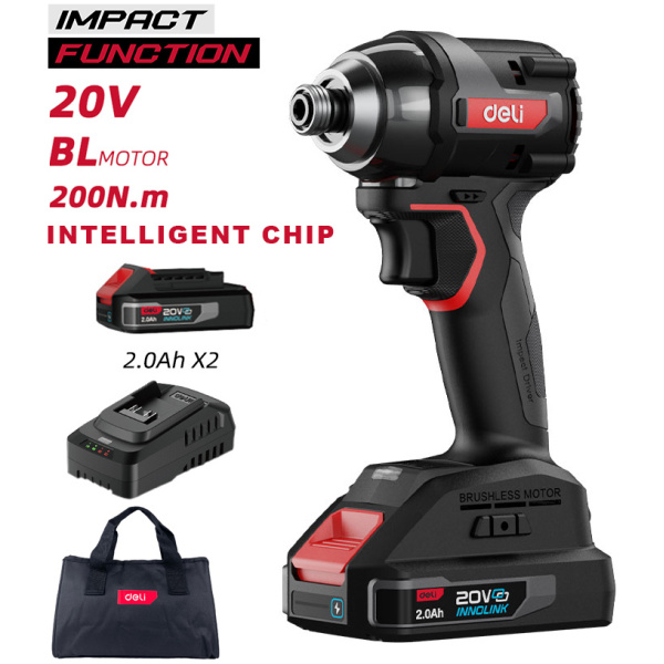 DELI παλμικό κατσαβίδι μπαταρίας DE-QZ20-1D2, Brushless, 20V, 2x 2Ah, 200N.m