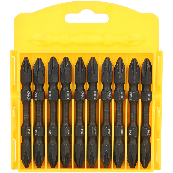 DELI σετ μύτες κατσαβιδιού DL252202 για δραπανοκατσάβιδο, διπλή κεφαλή, σταυρωτές, PH2x65mm, 10τμχ