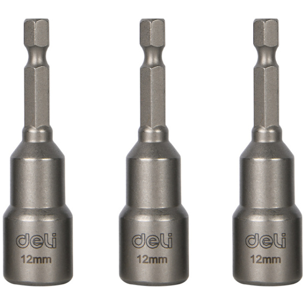 DELI σετ καρυδάκια DL4812T για δραπανοκατσάβιδο, μαγνητικά, 12mm, εξάγωνα, 3τμχ