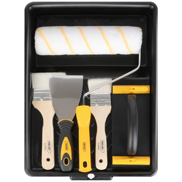 DELI σετ βαφής DL528006, ρολό/2x πινέλα/σπάτουλα/γυαλοχαρτιέρα/σκάφη, 6τμχ