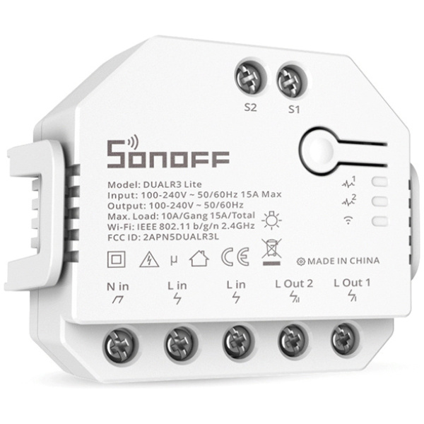 SONOFF smart διακόπτης DUALR3 Lite, 2-Gang, Wi-Fi, 15A, λευκός