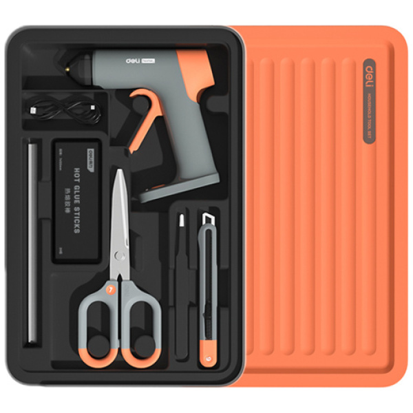 DELI σετ εργαλείων με πιστόλι θερμοκόλλησης H1001-C, 7τμχ