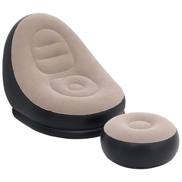 HOME USE φουσκωτός καναπές & σκαμπό HUH-0239, 116x98x83cm & 61x31cm, μαύρο/καφέ