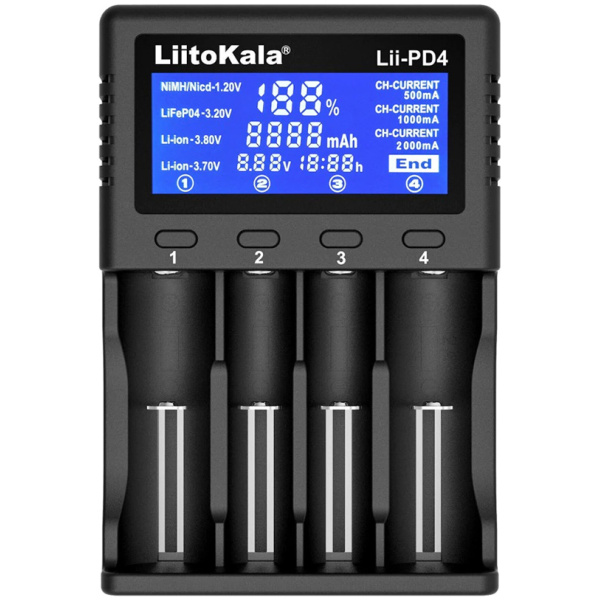 LIITOKALA φορτιστής LII-PD4 για μπαταρίες NiMH/CD, Li-Ion, IMR, 4 slots