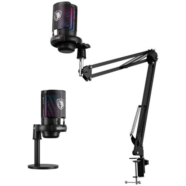 SADES gaming μικρόφωνο TYTO με βάση γραφείου & επιτραπέζια, pop φίλτρο, καρδιοειδές, USB, μαύρο