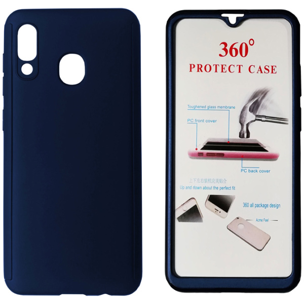 POWERTECH Θήκη Body 360° με Tempered Glass για Samsung A20, μπλε