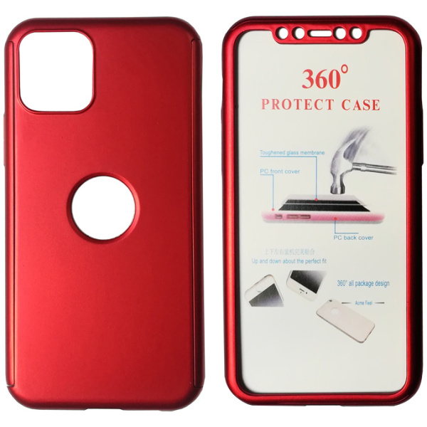 POWERTECH Θήκη Body 360° με Tempered Glass για iPhone 11 Pro, κόκκινη
