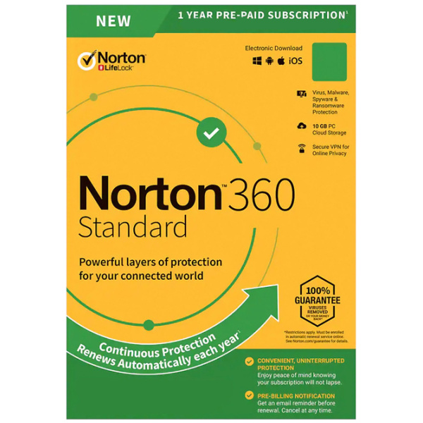 NORTON Antivirus 360 Standard ESD, 1 συσκευή, 10GB cloud, 1 έτος