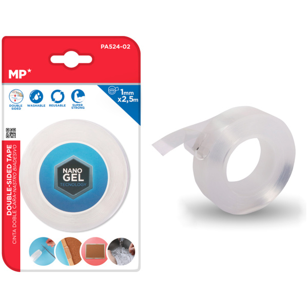 MP κολλητική ταινία διπλής όψεως PA524-02, nano gel, 19mm x 2.5m, διάφανη