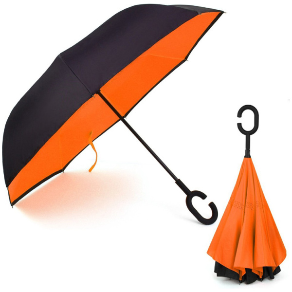 Ομπρέλα Kazbrella αντίστροφης δίπλωσης, λαβή σχήματος C, πορτοκαλί
