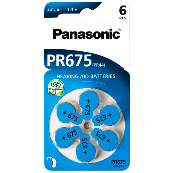 PANASONIC μπαταρίες ακουστικών βαρηκοΐας PR675, mercury free, 1.4V, 6τμχ