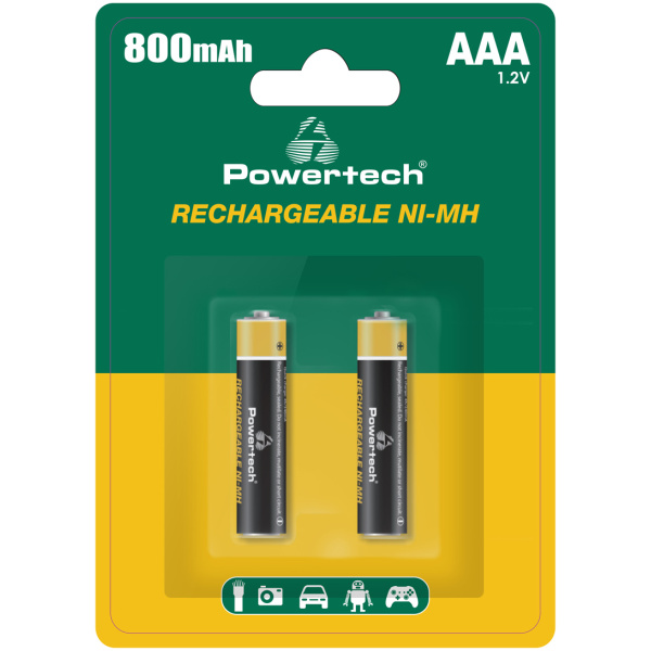POWERTECH επαναφορτιζόμενες μπαταρίες NI-MH PT-1403, AAA, 800mah, 1.2V, 2τμχ