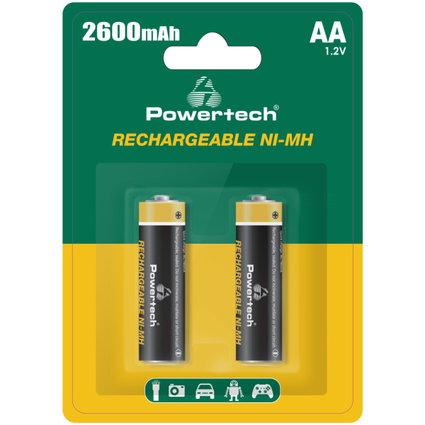 POWERTECH επαναφορτιζόμενες μπαταρίες NI-MH PT-1404, AA, 2600mah, 1.2V, 2τμχ