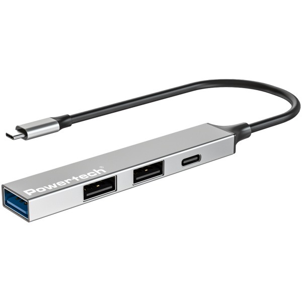 POWERTECH USB hub PT-1412, 4x θυρών, USB 3.2, 5Gbps, USB-C σύνδεση, γκρι