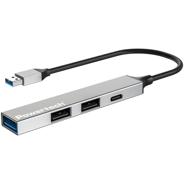 POWERTECH USB hub PT-1413, 4x θυρών, USB 3.2, 5Gbps, USB σύνδεση, γκρι