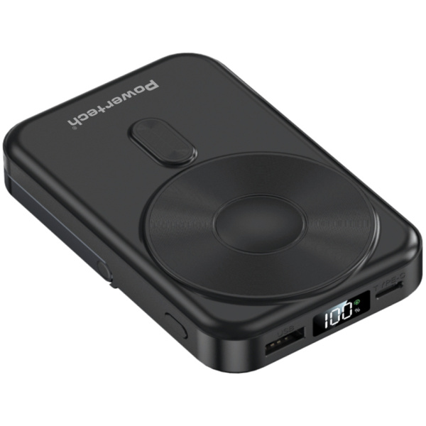 POWERTECH power bank με οθόνη PT-1416, 10000mah, magnetic wireless, 22.5W, μαύρο