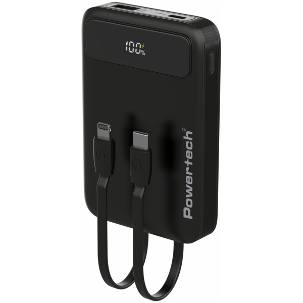 POWERTECH power bank με καλώδια και οθόνη PT-1417 10000mAh, 22.5W, μαύρο