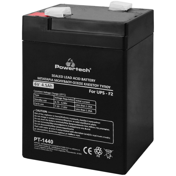 POWERTECH μπαταρία μολύβδου PT-1440 για UPS, 6V 4.5Ah, F2