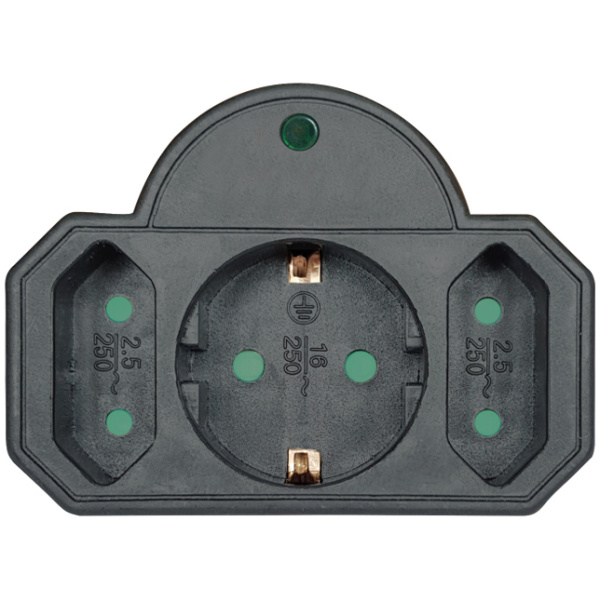 POWERTECH αντάπτορας ρεύματος PT-817, 1x schuko, 2x euro, 16A, μαύρος