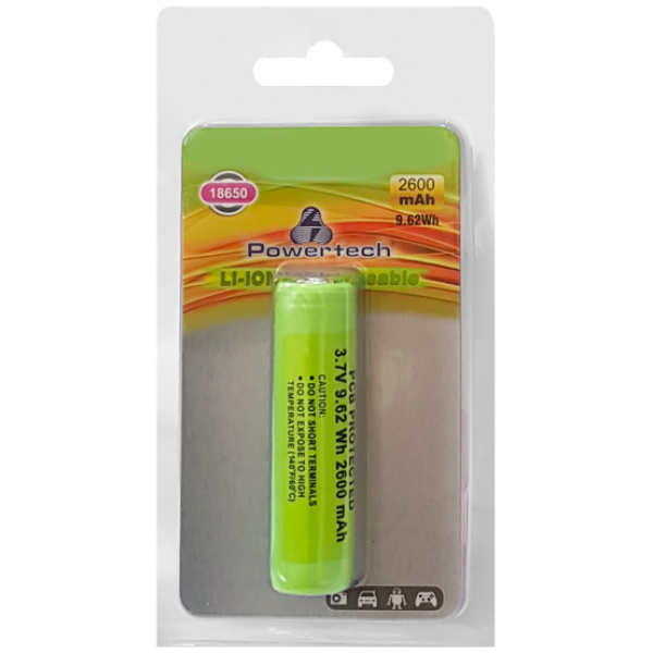 POWERTECH επαναφορτιζόμενη μπαταρία τύπου 18650 PT-863, 2600mAh