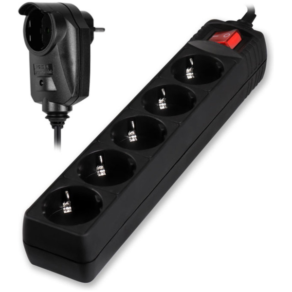POWERTECH πολύπριζο ασφαλείας PT-994, 5+1 θέσεων schuko, 16A, 2m, μαύρο